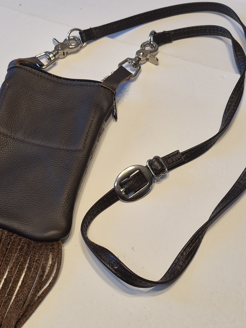 Custom Made/One Of A Kind Style Leather Fringed Hip Clip/ Crossbody Bag - Picture 7 of 10